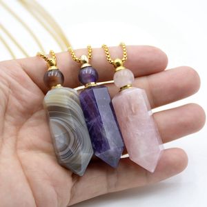 Elegan alami Amethysts batu permata titik kalung fluorite minyak esensial Jar parfum botol kristal peluru liontin perhiasan - Product Image 4