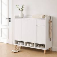 Grand meuble à chaussures blanc moderne et minimaliste avec étagères amovibles et rangement multi-compartiments pour chaussures et bottes de famille, mobilier de maison
