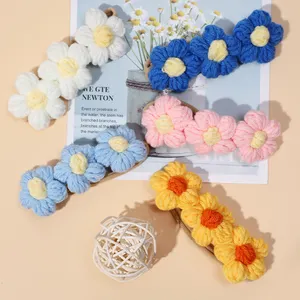 Populaire Super Zachte Schattige Puff Daisy Bloem Gehaakte Gebreide Elastische Baby Meisje Hoofdbanden Haar Accessoires