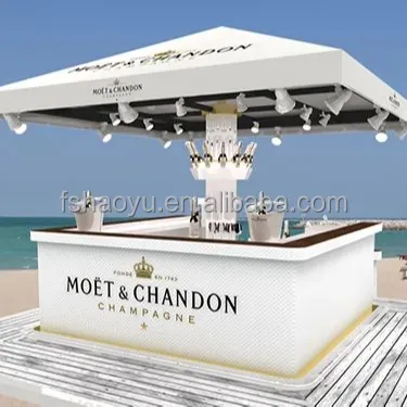 تصميم قابل للتخصيص من الأكريليك بسطح صلب أبيض LED ، مجموعة تصميم لمطعم السفر ، طاولة الحفلات