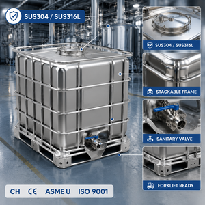 Réservoir de stockage de liquides en acier inoxydable SUS304 de 1000 L avec cadre en acier galvanisé et palette pour chariot élévateur - Product Image 6