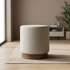 Modern <b>Ottoman</b> <b>Stool</b> with Walnut-Finished Bentwood Leg and Fabric Upholstery for Hotel Lobby - Product Image 1