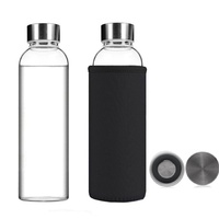 Bouteilles d'eau portables en verre résistant aux hautes températures, mignonnes et simples, de 300 ml et 500 ml, avec manchon en silicone pour adultes