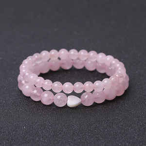 Bracelet en pierres précieuses naturelles 6/8 mm, bracelet en cristal <span class=keywords><strong>de</strong></span> guérison, perles <span class=keywords><strong>de</strong></span> quartz <span class=keywords><strong>rose</strong></span> en forme <span class=keywords><strong>de</strong></span> cœur, bracelet extensible élastique pour cadeau unisexe - Product Image 1