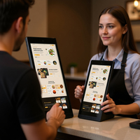 Afficheur numérique LCD tactile Android de forme L noir pour tablette de bureau, intérieur, OEM, garantie 3 ans, menu publicitaire pour restaurant et magasin