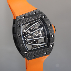 Reloj de pulsera de lujo para hombre, estilo urbano, con esfera deportiva naranja, mecanismo hueco de fibra de carbono y cristal de zafiro, resistente al agua. - Product Image 1