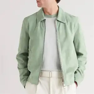 OEM Custom men plain color softshell trucker suede jacket with zip fastening