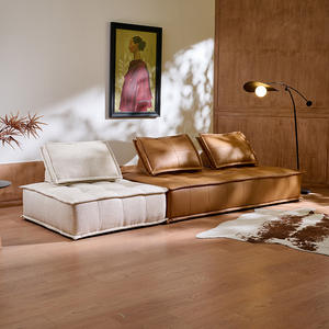 Canapé modulaire en forme de L Piedmont Tofu Block, en cuir véritable, rembourrage en mousse écologique, design artistique, pour salon - Product Image 4