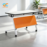 Table de formation mobile pour la logistique, cadre blanc, panneau orange, roulettes, pliable, pour réunions de bureau, salles de formation et salles de classe