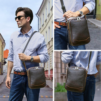Contact's Vollnarbige Gewachste Leder-Umhängetasche für Herren Vintage Einfache Crossbody-Kuriertasche Erweiterbar Passend für 8,3-Zoll-Tablets