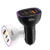 90W PD QC3.0 2 Port Type-C 1 Port USB-A Pengisian Cepat Ramah Lingkungan 3in1 Charger Mobil Listrik Colokan US