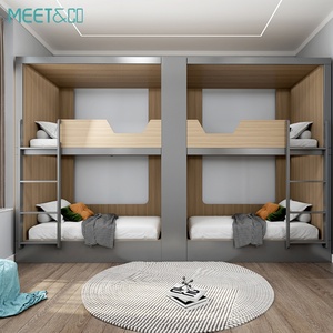 Lits superposés en bois modernes pour 2 à 4 personnes, lits-capsules avec cloison de séparation pour auberges, hôtels, écoles, hôpitaux, appartements - Product Image 5