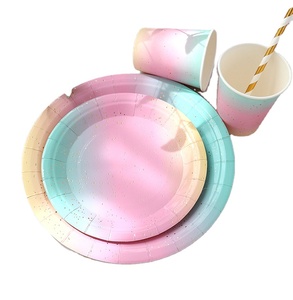 176 Pcs Set Peralatan Makan Sekali Pakai Warna Pink dengan Taplak Meja, Piring 9 inci, Gelas, Serbet, Sedotan, dan Peralatan Makan Kayu untuk Ulang Tahun - Cina - Product Image 1
