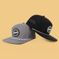 Gorra de Béisbol Personalizada con Parche de Goma Perforado con Láser, 5 Paneles, Visera Plana, Cierre a Presión, Transpirable, para Pesca, Surf y Golf