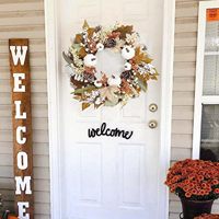 Couronne d'automne blanche avec feuilles d'érable, pommes de pin et baies, pour porte d'entrée, décoration murale style ferme pour Thanksgiving, vente en gros