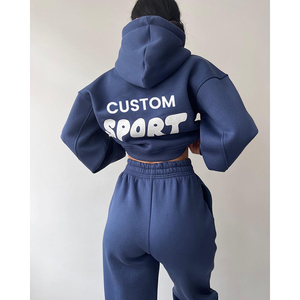 Vente en gros Ensemble sweat-shirt à capuche court en polaire imprimé avec cordon de serrage personnalisé pour femmes sweat-shirt à capuche et sweatshirts surdimensionnés pour femmes - Product Image 4