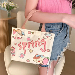 Bolso de Mano Mini de Lona con Dibujos Animados para Mujer, con Cierre de Broches, Estilo Fresco y Dulce, Primavera 2025, Bolso para Lonchera de Oficina - Product Image 1