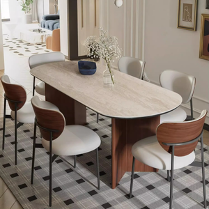 Ensemble table et chaises <span class=keywords><strong>de</strong></span> salle à manger ovales en bois massif, style Mid-Century Modern, 4 à 6 places, mobilier <span class=keywords><strong>de</strong></span> <span class=keywords><strong>cuisine</strong></span> complet pour la vente en gros aux restaurants - Product Image 1