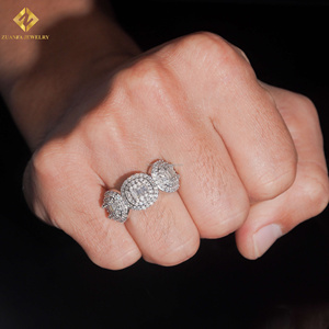 ZUANFA JEWELRY Cluster Shape Moissanite Hip Hop <b>Ring</b> 925 <b>Silver</b> Rhodium Plated Pave Setting Unisex Party Jewelry <b>Man</b> Band <b>Ring</b> - Product Image 3