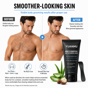 <span class=keywords><strong>Crema</strong></span> <span class=keywords><strong>Depilatoria</strong></span> Permanente de Marca Privada con Aloe Vera y Manteca de Karité, 5 Minutos, para Piel Sensible, Depilación Corporal para Hombres, Pecho y Espalda - Product Image 6