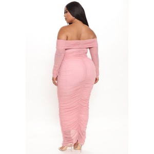 Vestido Maxi Casual de Mujer para Otoño, Estilo Personalizado de Fábrica OEM, Escote sin Tirantes, Malla Fruncida, Manga Larga, Forro Completo - Product Image 6