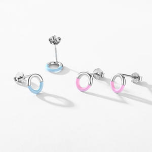 Boucles d'oreilles clous géométriques en émail plaqué rhodium en argent sterling 925, anti-ternissement, pour femmes, style simple et tendance - Product Image 3