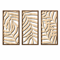 Ensemble de 3 décorations murales en bois, découpes de feuilles tropicales, décoration murale bohème en bois, vente en gros OEM, art mural feuilles tropicales