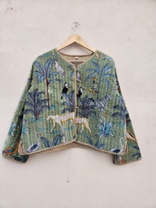 TNT Otoño Elegante Chaqueta Blanca Bordada Diseño Floral Suzani Algodón Fleece Acolchado Sólido Invierno Tweed Corto Impreso Botón - Product Image 2