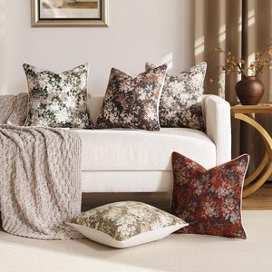 花柄枕カバー 18 x 18インチ、ヴィンテージシェニールスクエア、リビングルーム、寝室用 - Product Image 3