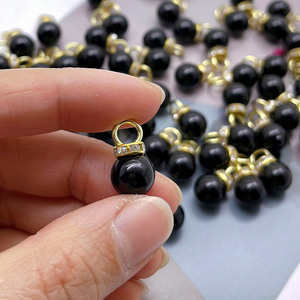 Abs Black Imitation Pearl Pendant With Gold Rhinestone Ring For Earring Making Jewelry Findings Round <b>Beads</b> Diy Components - Product Image 3