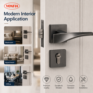 YONFIA 8041RTS <span class=keywords><strong>Poignée</strong></span> <span class=keywords><strong>de</strong></span> <span class=keywords><strong>porte</strong></span> intérieure noire <span class=keywords><strong>de</strong></span> haute <span class=keywords><strong>qualité</strong></span> avec serrure, pour salle <span class=keywords><strong>de</strong></span> bain, <span class=keywords><strong>poignée</strong></span> <span class=keywords><strong>de</strong></span> <span class=keywords><strong>porte</strong></span> fendue sur rosette noire brossée - Product Image 4