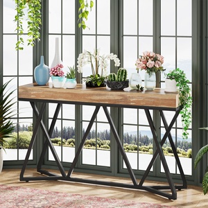 2025 Offre Spéciale Table <span class=keywords><strong>Console</strong></span> en <span class=keywords><strong>bois</strong></span> de Style industriel Table d'entrée Table de canapé avec pieds en métal <span class=keywords><strong>noir</strong></span> X pour la décoration intérieure - Product Image 2