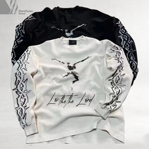 Camiseta Gráfica Personalizada con Impresión DTG, Camiseta Térmica Blanca <span class=keywords><strong>de</strong></span> Manga Larga para Hombre, Camiseta <span class=keywords><strong>de</strong></span> Manga Larga <span class=keywords><strong>de</strong></span> Punto Waffle Oversize - Product Image 1