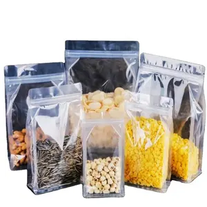 Clear 8 Side Seal Stand Up Pouch Gusset Plastic Snacks Pack Flat Bottom Bag With Zipper