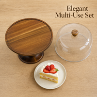 Support à gâteau moderne en bois d'acacia écologique et non toxique avec base ronde et piédestal en bois pour le thé de l'après-midi, les mariages, la pâtisserie et les cadeaux