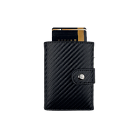 Dompet Pop Up Kulit PU Serat Karbon Kustom dengan Pelindung RFID, Tempat Kartu Aluminium Pop Up, dan Resleting