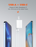 Chargeur rapide certifié MFI IDNIO A2318M USB-C Plus USB-A 20W Adaptateur secteur Prise US/EU Chargeurs de téléphone portable