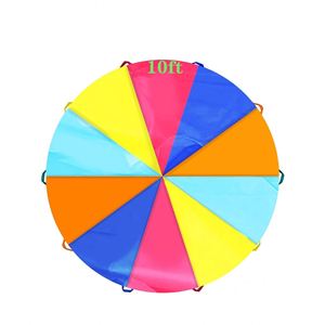 Parachute de jeu arc-en-ciel de haute qualité pour enfants, 10 pieds, multi-occasions, avec poignée - Product Image 1