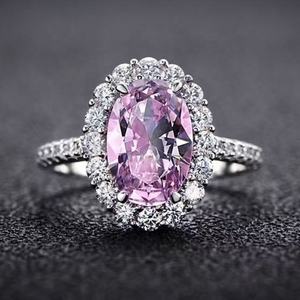 高品质925银色奢华珠光金手指戒指大矮胖粉色锆石承诺女性宝石结婚订婚戒指 - Product Image 6