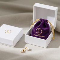 Boîte à bijoux en papier blanche personnalisée avec un ensemble de pochettes en velours violet, conception gratuite pour les marques de luxe, emballage de style simple