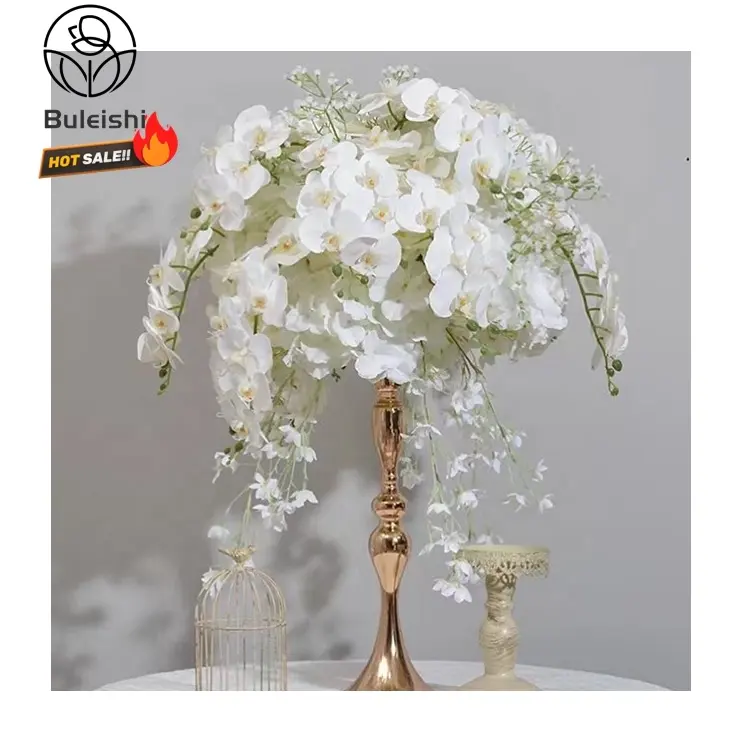Bola bunga pernikahan tengah meja pernikahan buatan, bola bunga mawar putih buatan untuk hiasan tengah meja