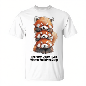 Camiseta con diseño de pandas rojos apilados, con uno de los pandas invertido, ropa promocional - Product Image 2