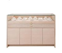 Vitrine de présentation de bijoux en verre trempé de luxe avec éclairage LED, cadre en acier inoxydable, placage en bois grainé PVC