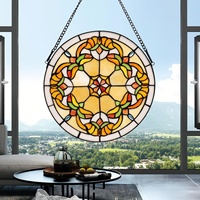 Panneau de fenêtre en verre teinté artisanal, rond, plaqué or, massif, de 12 pouces, pour un style moderne abstrait et écologique, avec crochet à chaîne pour salon