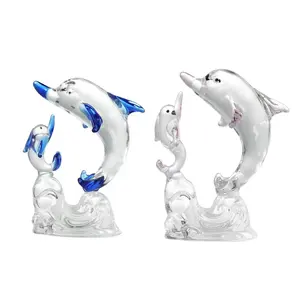 Blue Pink Crystal Dophin Figurines Animal Paperweight Table Centerpiece Gift for Children