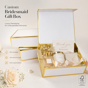 Exquisita Caja de Regalo para Damas de Honor con Borde Dorado, Personalizada al por Mayor, Blanca y Dorada, ¿Serás <span class=keywords><strong>mi</strong></span> Dama de Honor?, Caja de Regalo para Propuesta de Matrimonio - Product Image 1