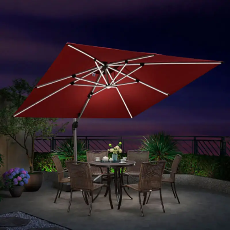 Mobili per esterni parasole parasole rotazione 360 gradi in alluminio Cantilever Patio giardino ombrello esterno con luce a Led