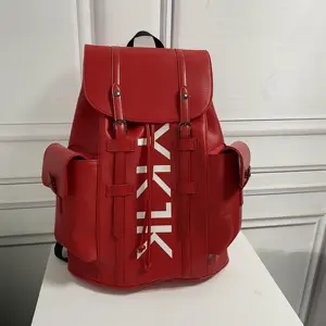 Mochila de piel sintética con logotipo de marca personalizada para hombre, tamaño grande