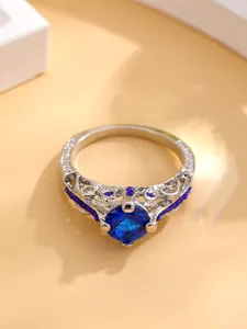 Jewelry Fashion Luxury Silver Blue White Wind Zircon Blue Diamond 925 Sterling Silver Ladies Ring