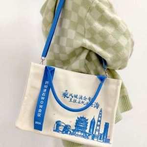 Bolsa de Mano de Lona de Algodón Personalizada, Reutilizable, con Logotipo Impreso en Serigrafía, Patrón de Letras, Protección Ambiental, Gran Capacidad, Gruesa - Product Image 4